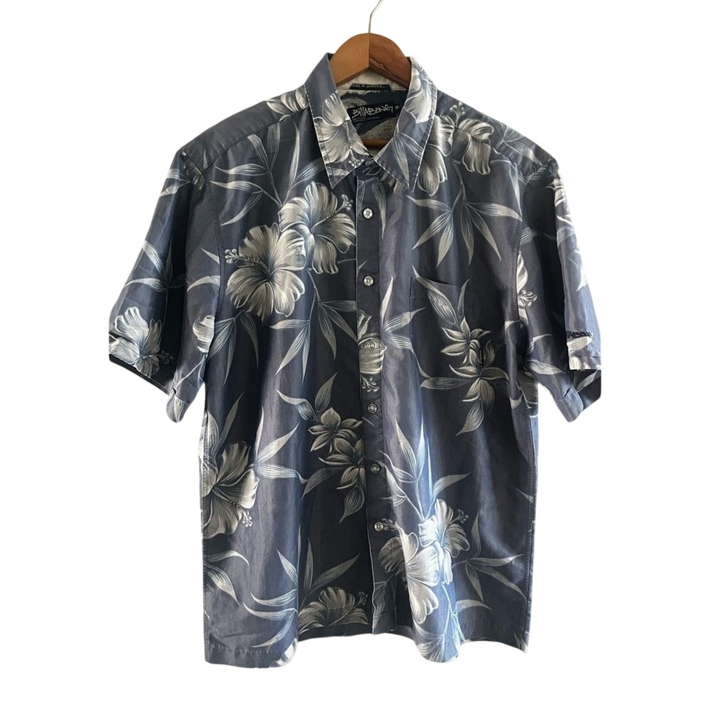 Vintage BILLABONG SZ Medium Men's Blue Floral Shirt Button‎ Up Surfer Beach